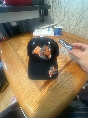 777 CAP Black Embroidered Dual Horse Head Baseball Hat